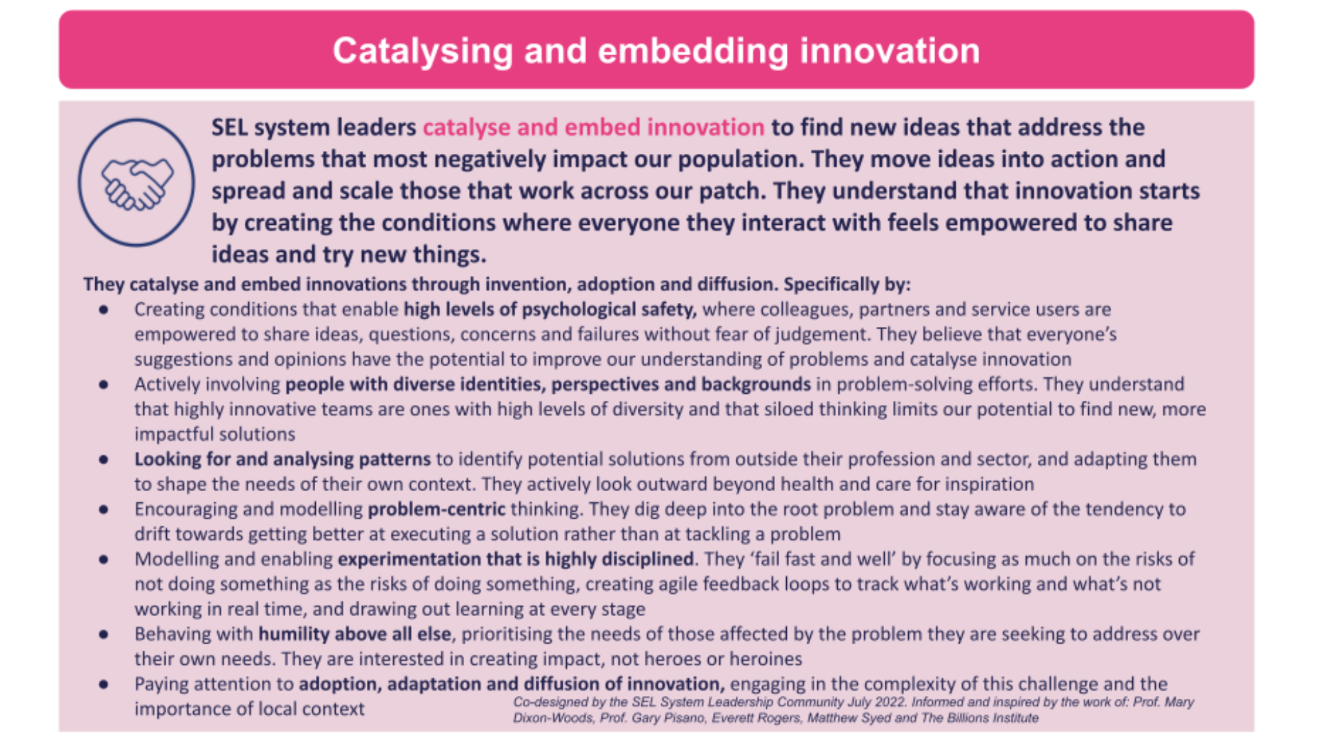 Catalysing and embedding innovation