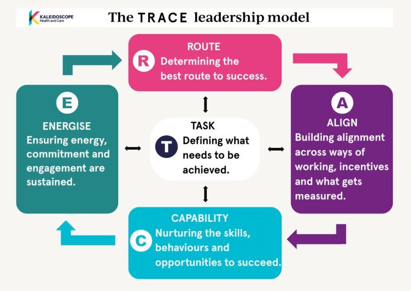TRACE leadership model showing links between task, route, alignment, capability and energy.